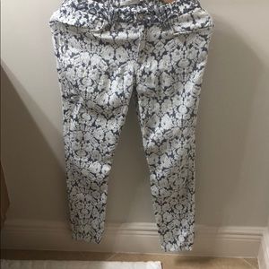 Lace overlay denim skinny jeans.